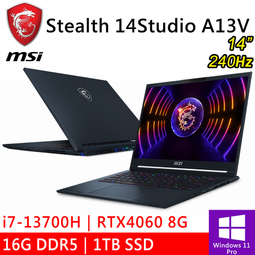 微星 Stealth 14Studio A13VF-021TW 14吋 藍(i7-13700H/16G DDR5/1TB PCIE/RTX4060 8G/W11P)