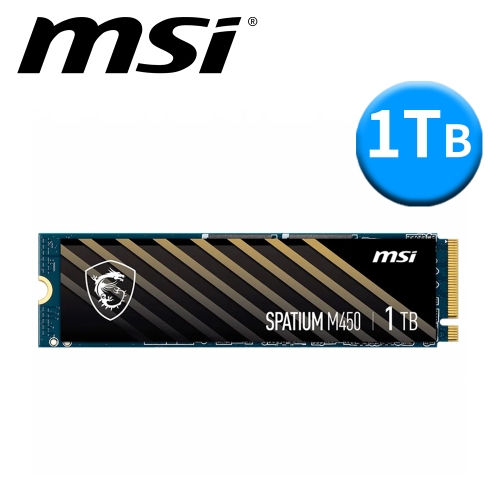 微星 SPATIUM M450 1TB M.2 PCIe 4.0 2280/讀:3600M/寫:3000M/3D TLC顆粒/五年