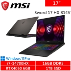 微星 Sword 17 HX B14VEKG-283TW 17吋 灰(i7-14700HX/16GB DDR5/1TB PCIE/RTX4050 6G/W11P)