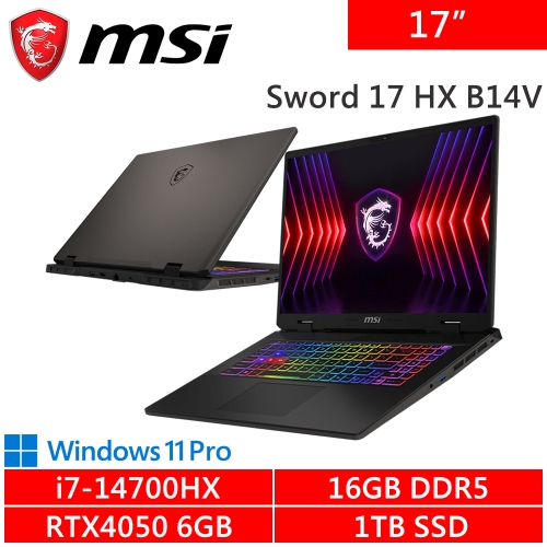 微星 Sword 17 HX B14VEKG-283TW 17吋 灰(i7-14700HX/16GB DDR5/1TB PCIE/RTX4050 6G/W11P)