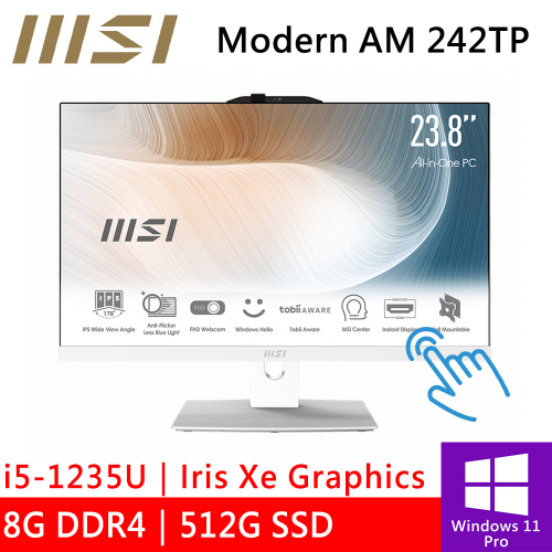 微星 Modern AM242TP 12M-469TW 24型 白(i5-1235U/8G DDR4/512G PCIE/W11P/10點觸碰)