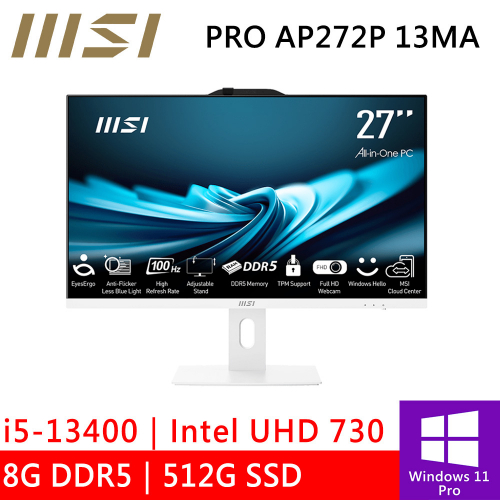 微星 PRO AP272P 13MA-478TW 27型 白(i5-13400/8G DDR5/512G PCIE/W11P)