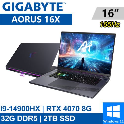 技嘉 AORUS 16X ASG-63TWC65SH 16吋 灰(i9-14900HX/32G DDR5/2TB PCIE/RTX4070 8G/W11)