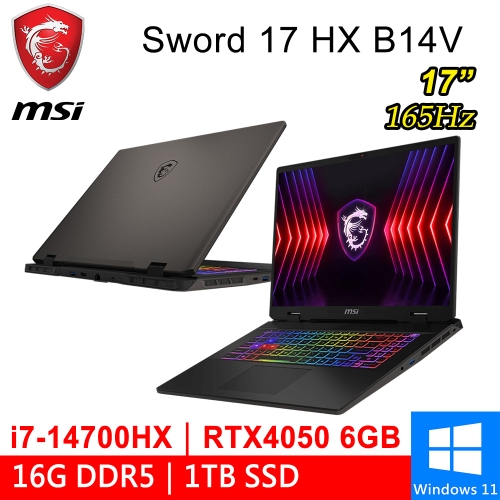 微星 Sword 17 HX B14VEKG-023TW 17吋 灰(i7-14700HX/16G DDR5/1TB PCIE/RTX4050 6G/W11)