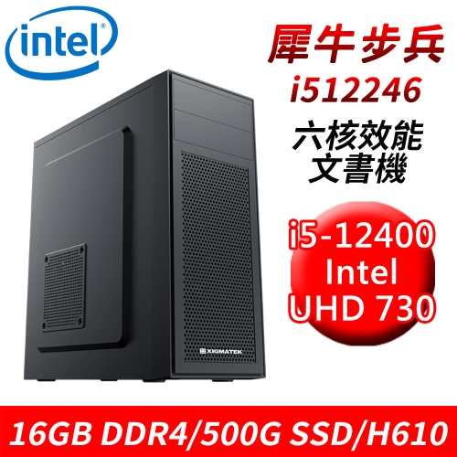 【技嘉平台】犀牛步兵i512246 六核效能文書機(i5-12400/H610/16G DDR4/500G SSD)