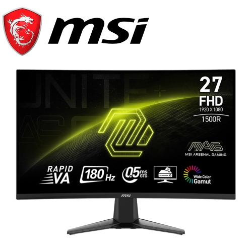 微星 MAG 27C6F 27型(VA/曲面1500R/180Hz/0.5ms/無喇叭/2H1DP)