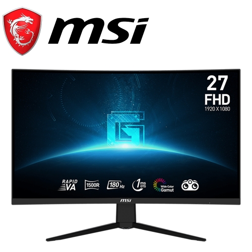 微星 G27C3F 27型(VA/1500R曲面/180Hz/1ms/2H1DP/無喇叭)