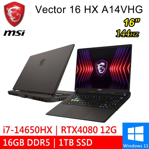 微星 Vector 16 HX A14VHG-691TW 16吋 灰(i7-14650HX/16G DDR5/1TB PCIE/RTX4080 12G/W11)