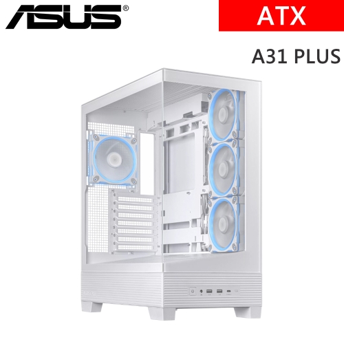 華碩 A31 PLUS TG ARGB 白 ATX/顯卡長38/CPUU高16.5/全景玻璃/支援背插/傾斜基座/ARGB風扇*4
